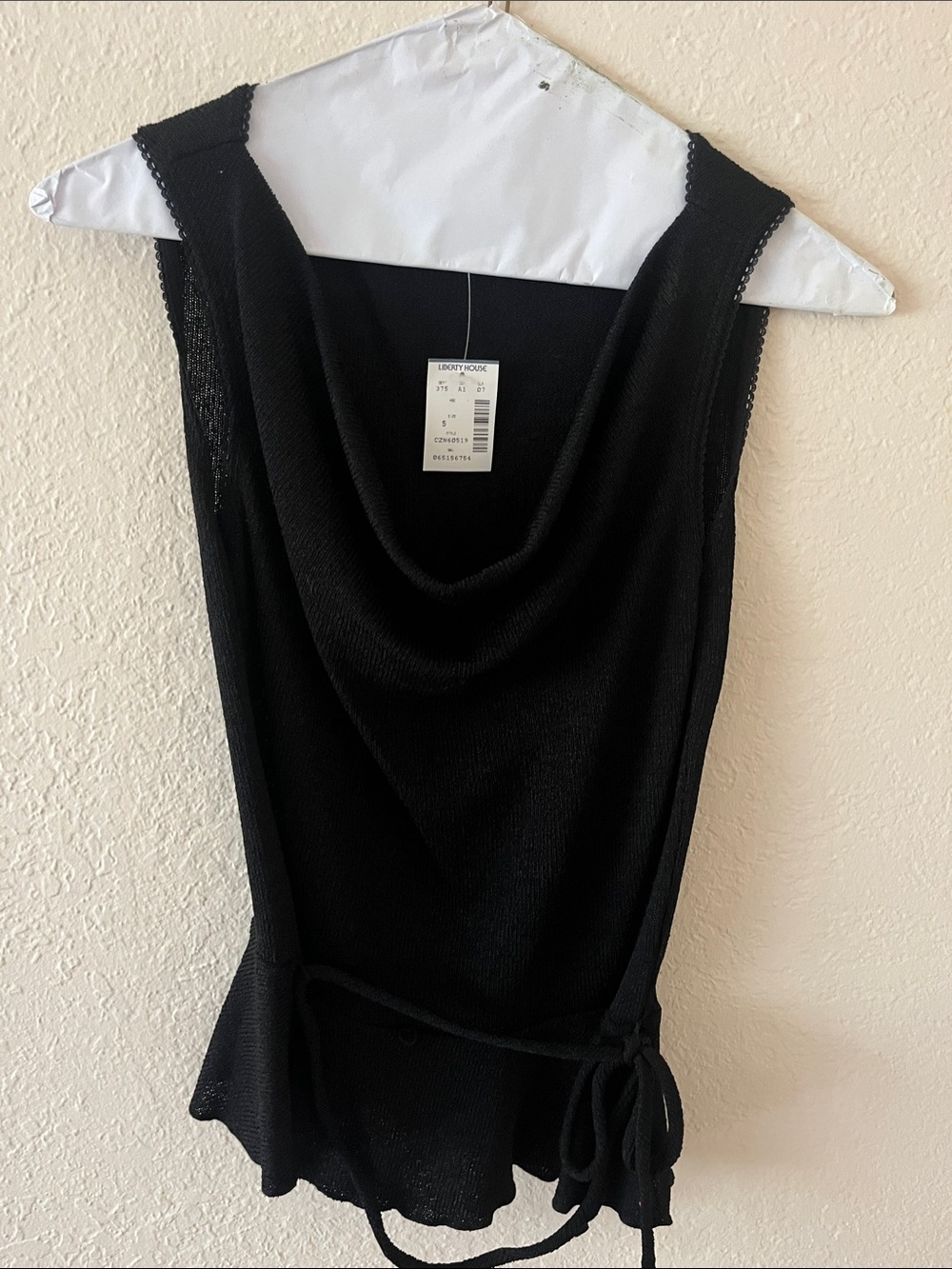 Black Cowl Neck Knit Top with Side Tie